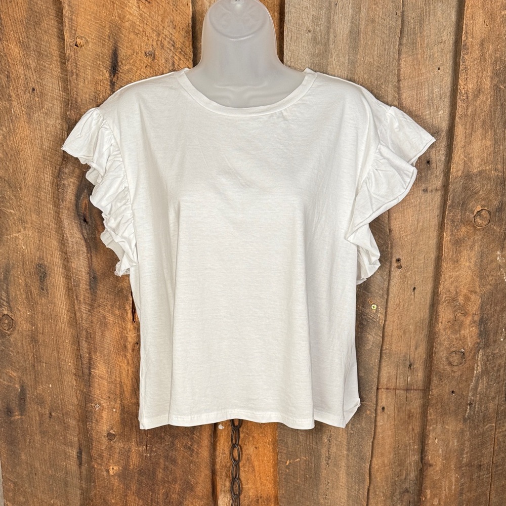 Zara White Short Sleeve Ruffle Top